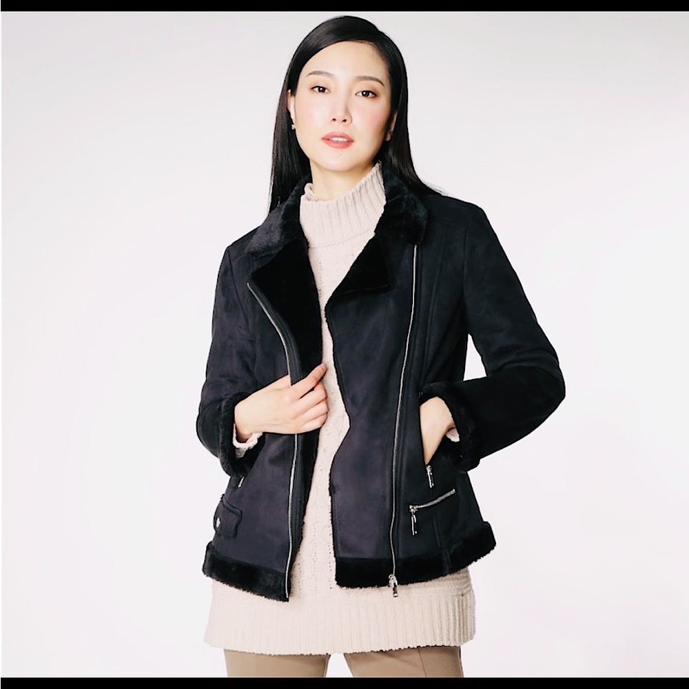 BRAND NEW Faux Suede Moto Jacket by Nina Leonard